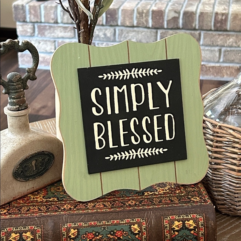 NEW! Fall Harvest Farmhouse Simply Blessed Rustic Plank Wood Easel back Sign